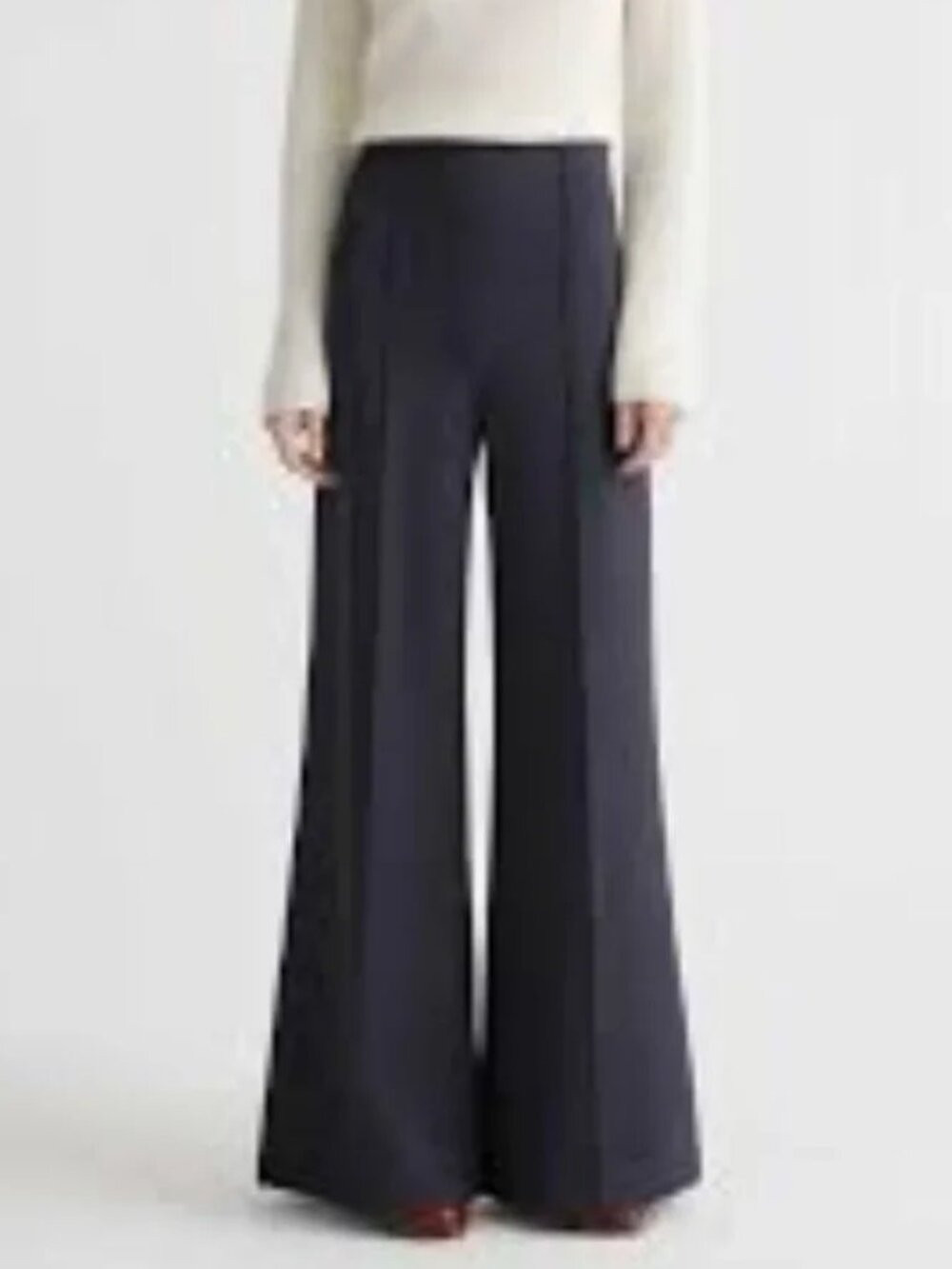 QUINCE ULTRA-STRETCH SUPER WIDE LEG PONTE PANTS HIGH RISE FLARE SEAMED KNIT sz S